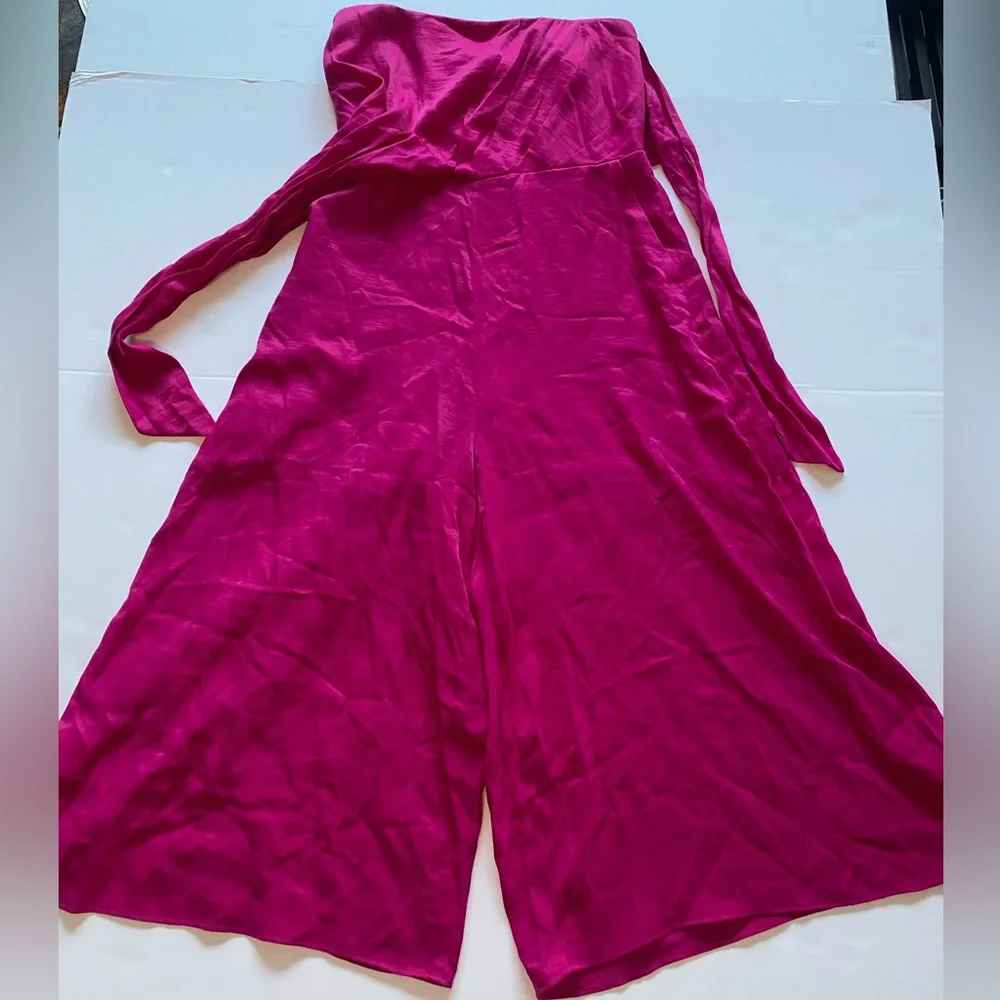 Anthropologie Maeve Palazzo Capri Tie Waist Strapless Romper - Picture 5 of 6
